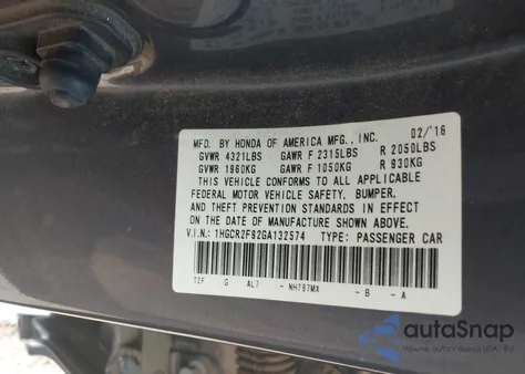 2016 Honda Accord Ex-L z USA, uszkodzony, nr VIN 1HGCR2F92GA132574